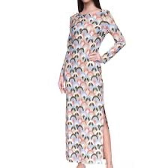 Cara Cara Aria Geo Print Crepe Midi Dress In Geo Moss In White size XS - Picture 1 of 14